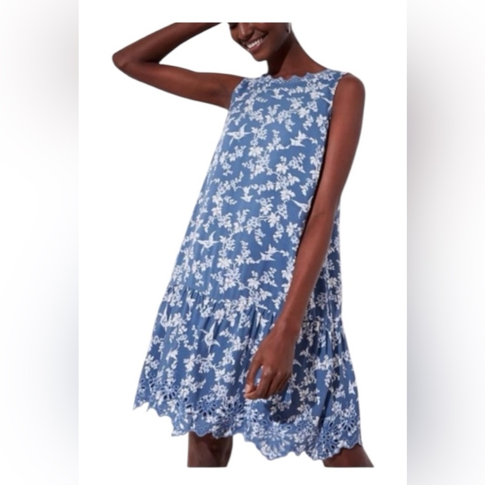 Loft Size Medium Shift Dress Floral Eyelet Work Summer Sleeveless Lined Pullover